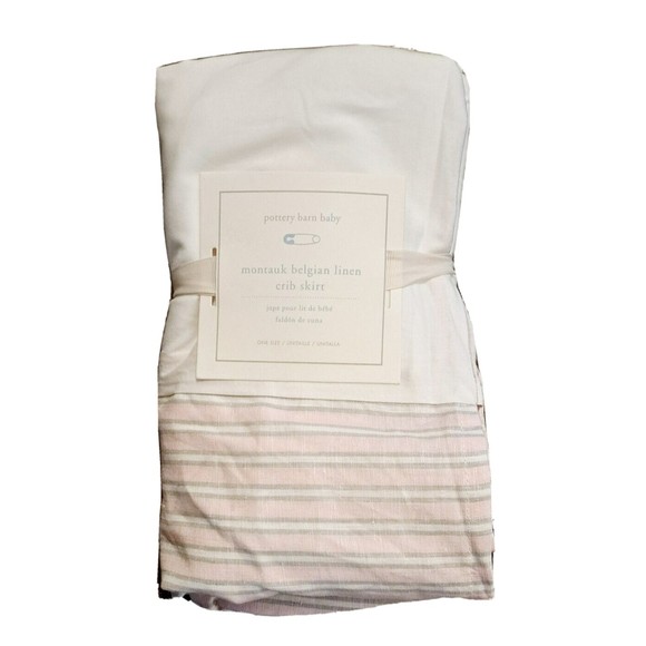 Pottery Barn Other - POTTERY BARN Baby MONTAUK BELGIAN LINEN Crib Skirt Pink/Gray Stripe Luxurious
